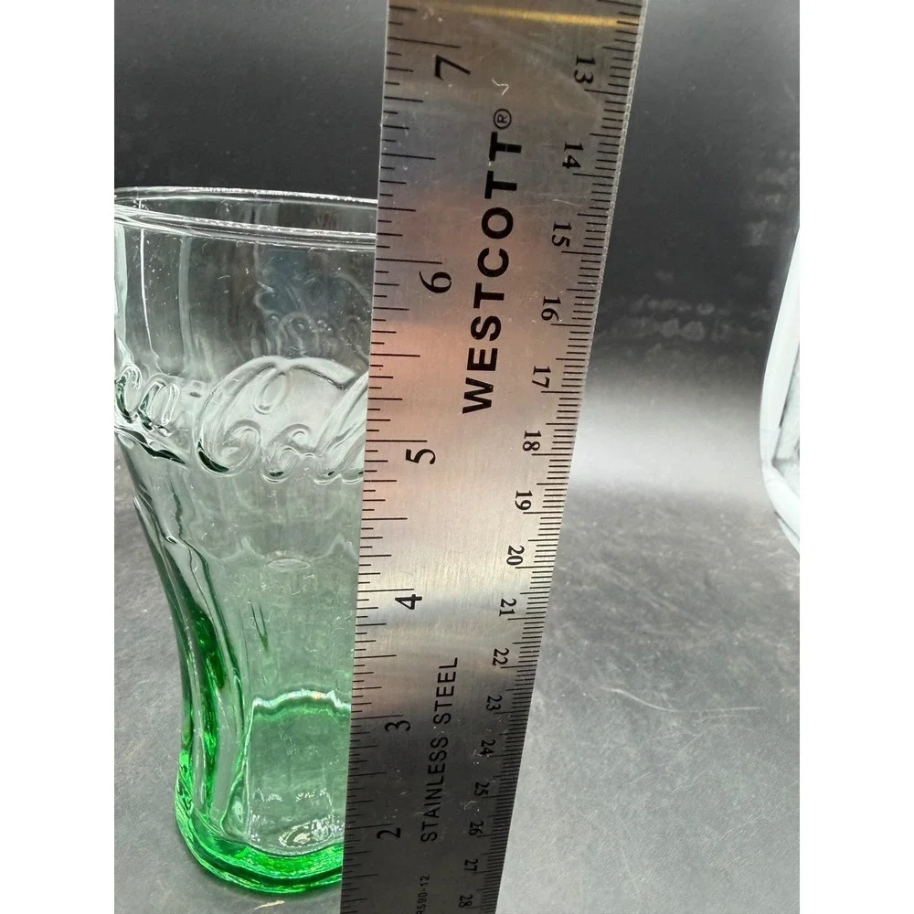 Vintage Coca-Cola Green Glass Tumbler Embossed Logo 16oz Georgia Green 6 inch